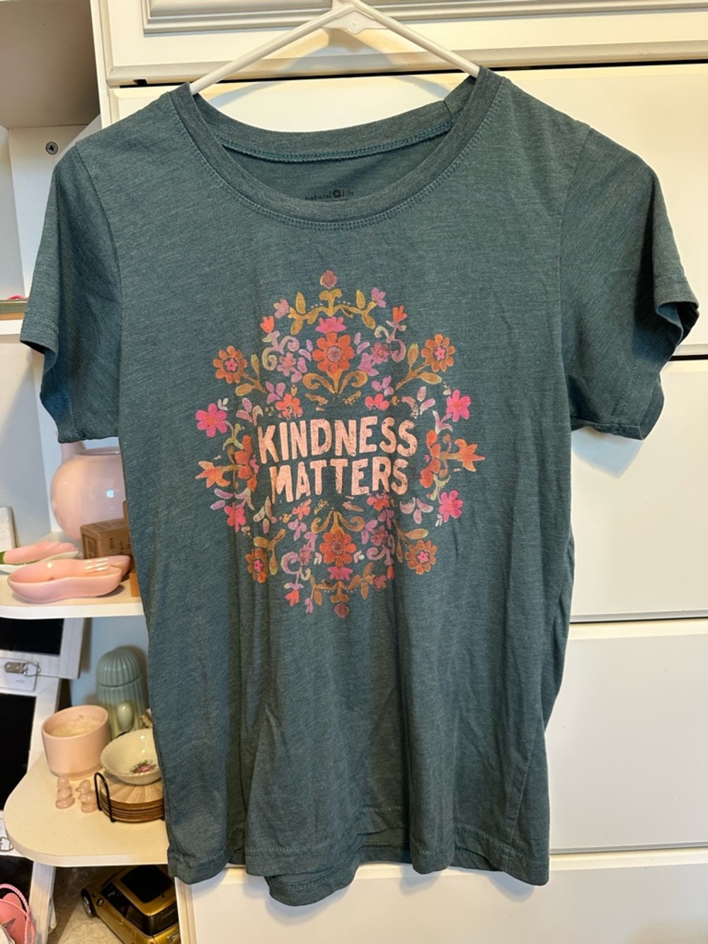 NATURAL LIFE Heather Teal Floral Graphic Tee